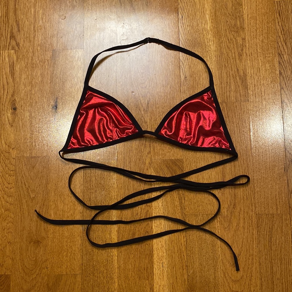 Strappy Wrap-Around Metallic Red Bralette